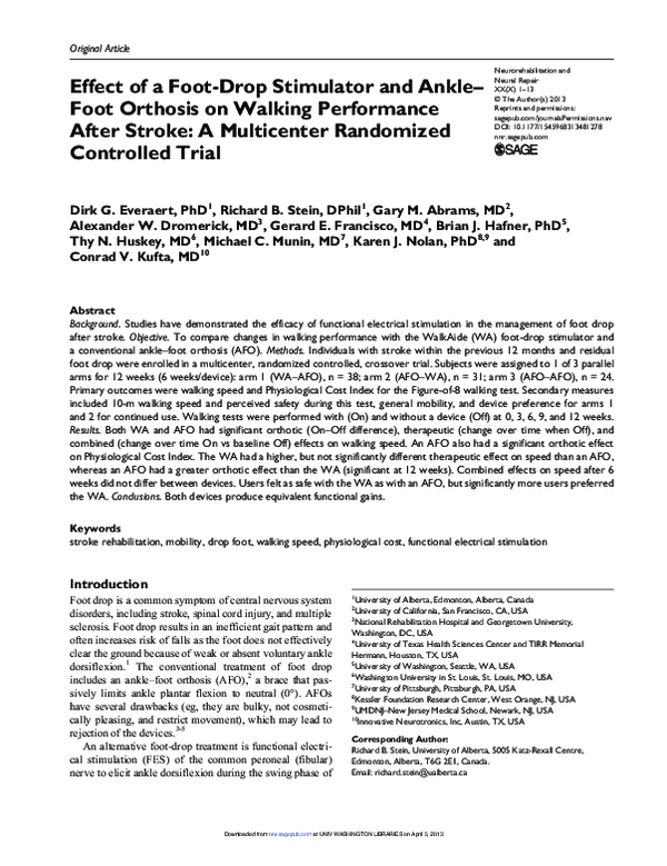 (PDF) Effect of a Foot-Drop Stimulator and Ankle-Foot Orthosis on ...