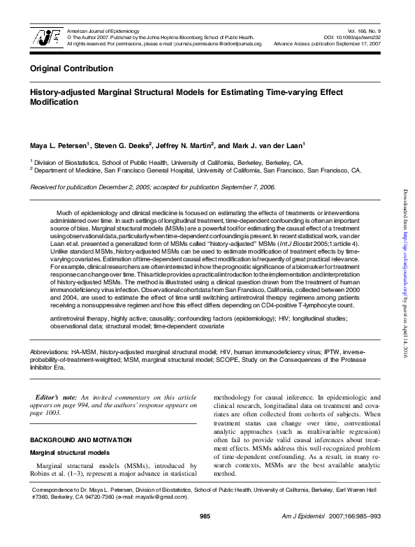 (PDF) History-adjusted Marginal Structural Models for Estimating Time ...
