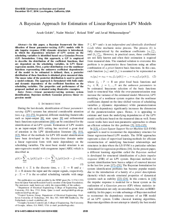(PDF) A Bayesian Approach for Estimation of Linear-Regression LPV Models