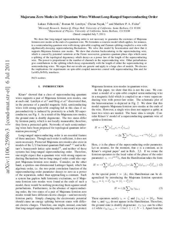 (PDF) Majorana zero modes in one-dimensional quantum wires without long ...