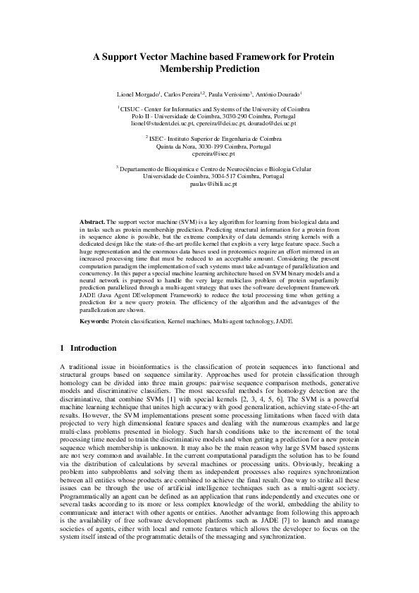 (PDF) A Support Vector Machine based Framework for Protein Membership ...