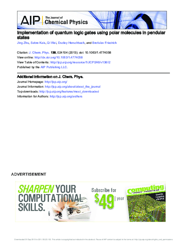 (PDF) Implementation of quantum logic gates using polar molecules in ...
