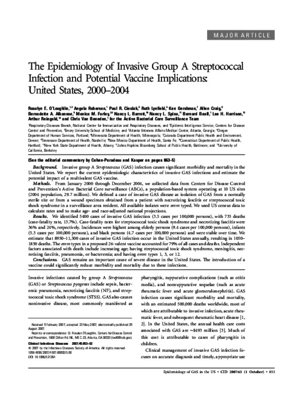 (PDF) The Epidemiology of Invasive Group A Streptococcal Infection and ...