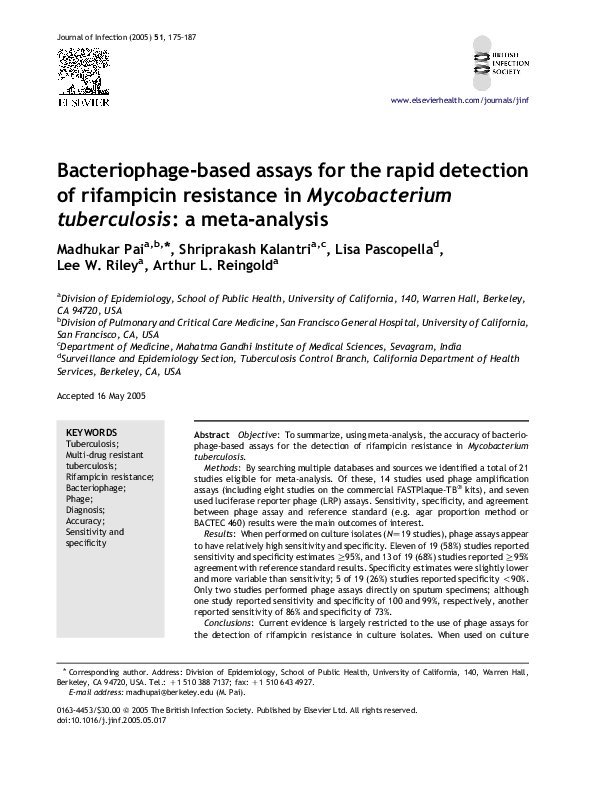 (PDF) Bacteriophage-based assays for the rapid detection of rifampicin ...