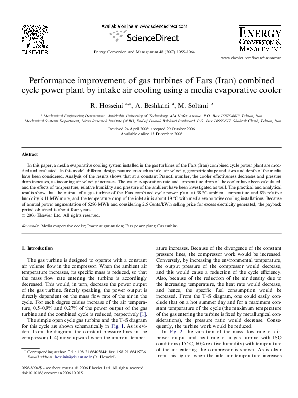 (PDF) Performance improvement of gas turbines of Fars (Iran) combined