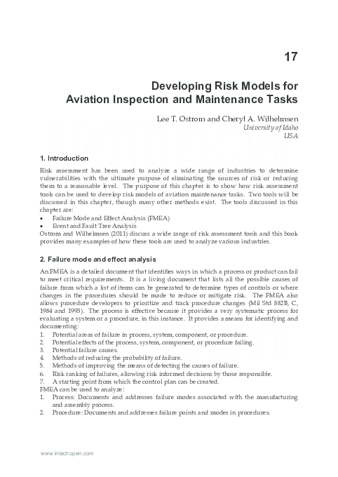 (PDF) Developing Risk Models for Aviation Inspection and Maintenance Tasks