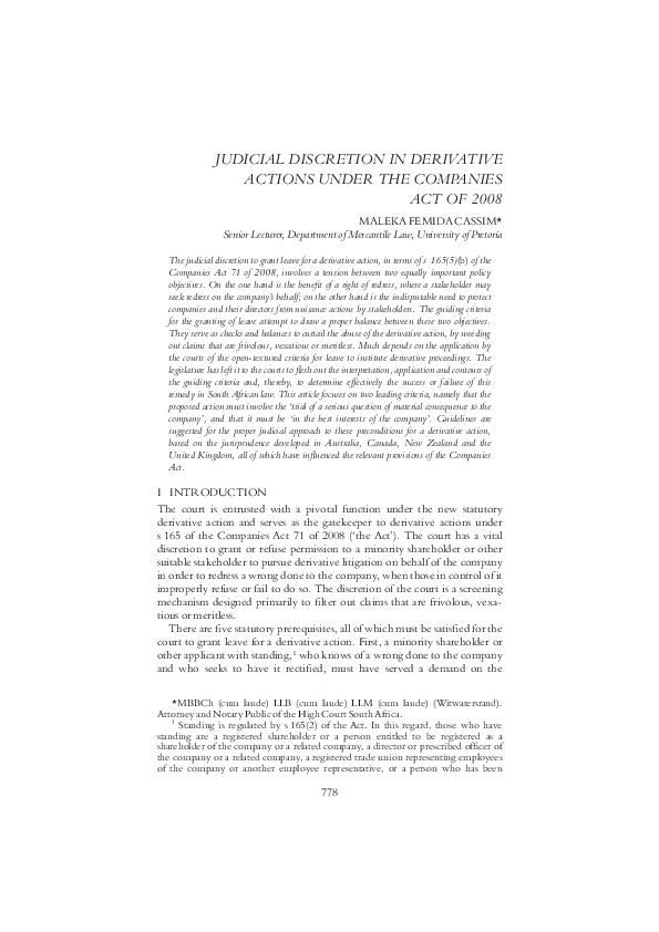 Derivative claim example picture