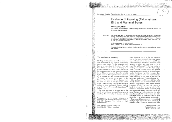 Evidence of hawking (falconry) from bird and mammal bones