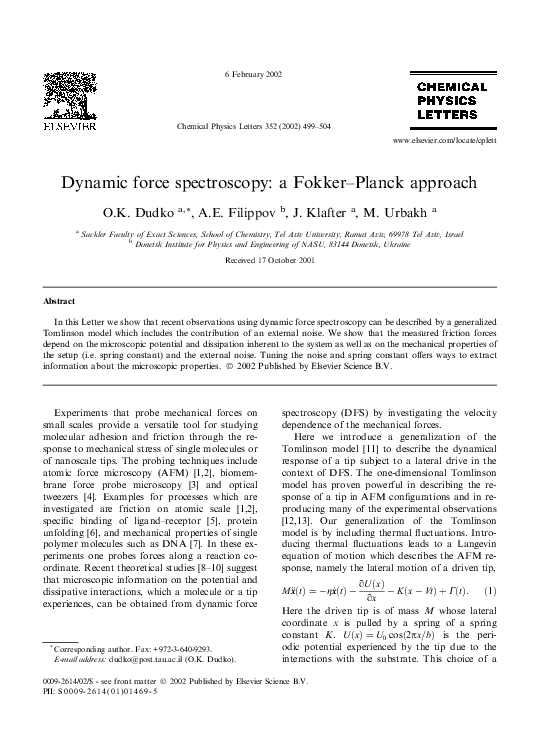 (PDF) Dynamic force spectroscopy: a Fokker–Planck approach