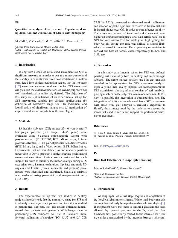 (PDF) Quantitative analysis of sit to stand Experimental set up definition and evaluation of