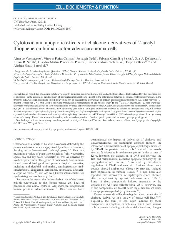 (PDF) Cytotoxic and apoptotic effects of chalcone derivatives of 2 ...