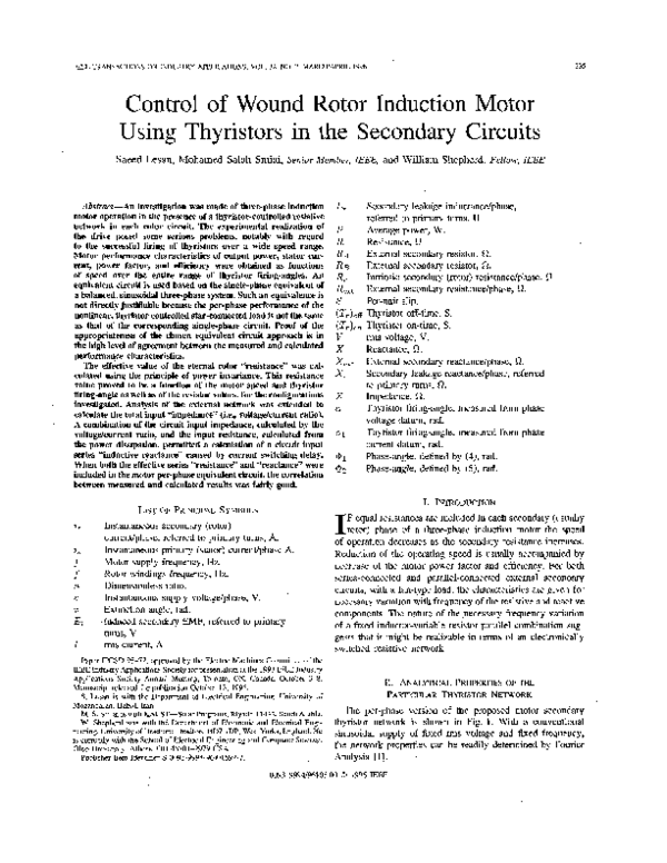(PDF) Control of wound rotor induction motor using thyristors in the ...