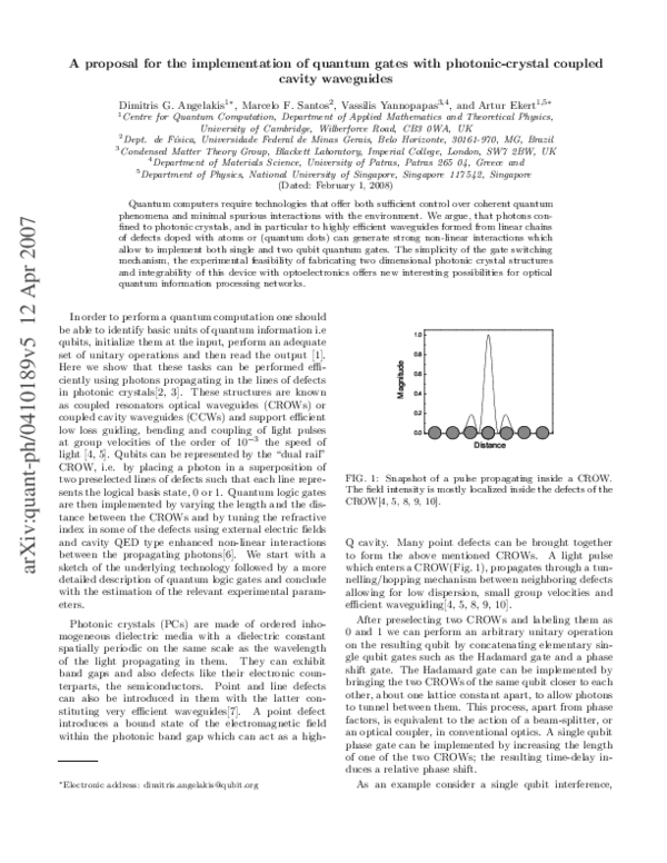 (PDF) A proposal for the implementation of quantum gates with photonic ...