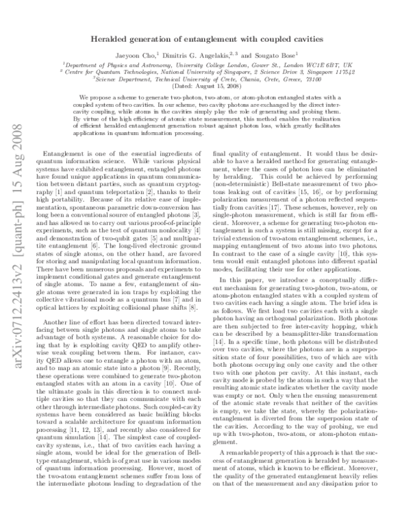 (PDF) Heralded generation of entanglement with coupled cavities