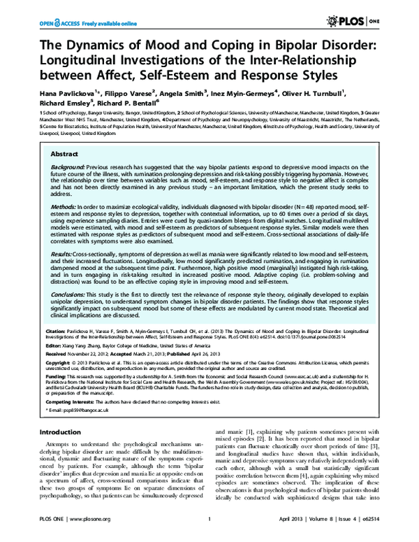 (PDF) The Dynamics of Mood and Coping in Bipolar Disorder: Longitudinal ...