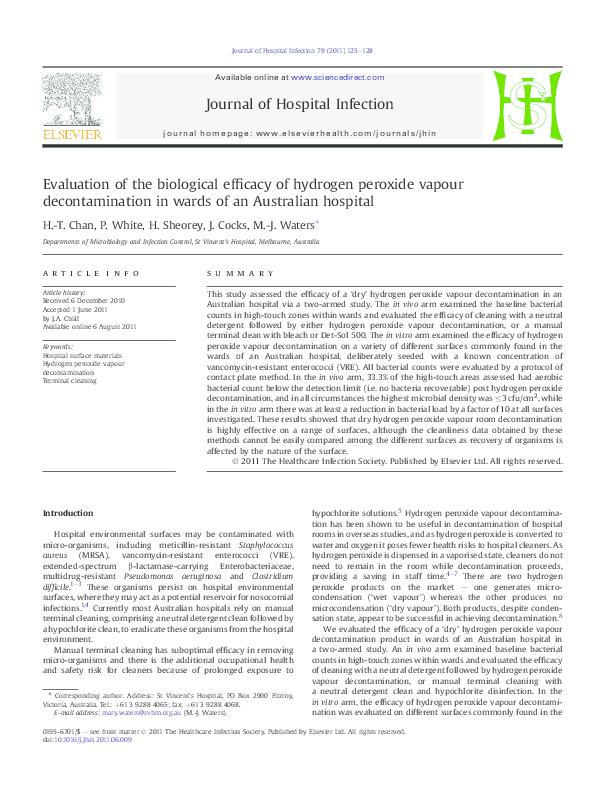 (PDF) Evaluation of the biological efficacy of hydrogen peroxide vapour ...