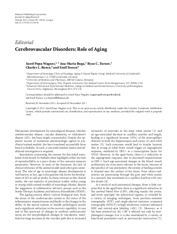 (PDF) Cerebrovascular Disorders Role of Aging Aurel Popawagner