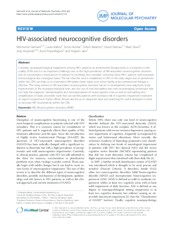 (PDF) HIVassociated neurocognitive disorders Aurel Popawagner and