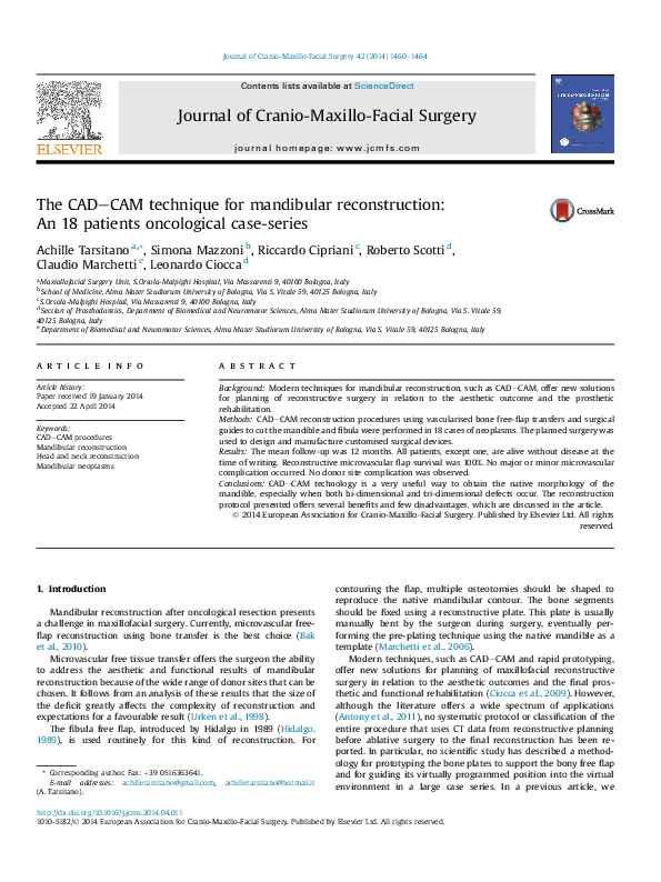 (PDF) The CAD-CAM technique for mandibular reconstruction: an 18 ...
