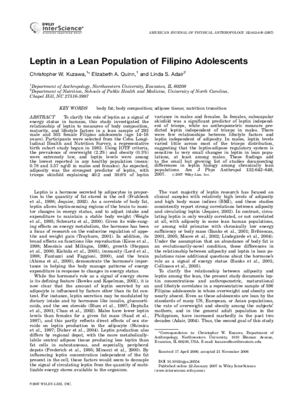 (PDF) Leptin in a lean population of Filipino adolescents