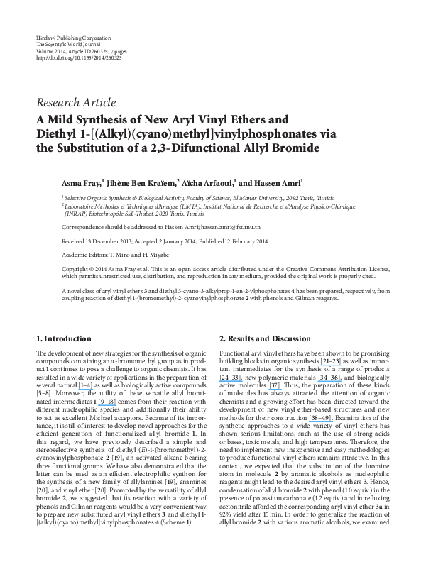 (PDF) A Mild Synthesis of New Aryl Vinyl Ethers and Diethyl 1-[(Alkyl ...