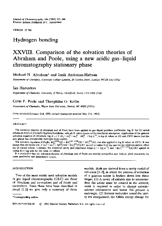 (PDF) Hydrogen bonding XXVIII. Comparison of the salvation theories