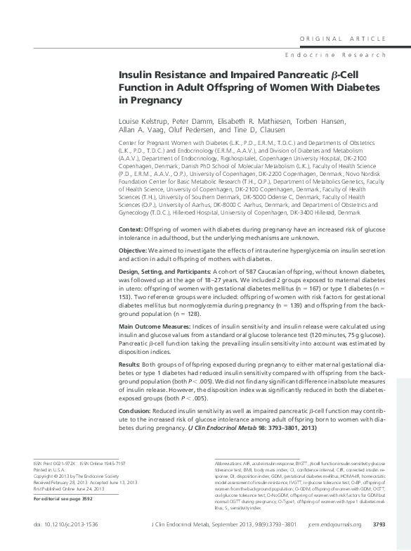 (PDF) Insulin Resistance and Impaired Pancreatic beta-Cell Function in ...
