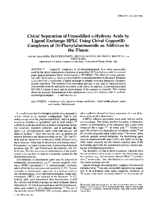 (PDF) Chiral separation of unmodified ?-hydroxy acids by ligand ...