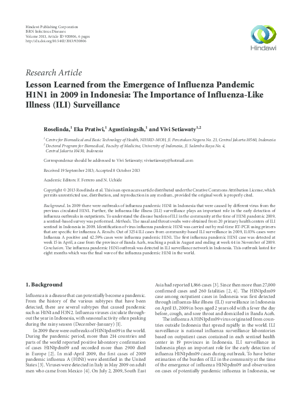 (PDF) Lesson Learned from the Emergence of Influenza Pandemic H1N1 in ...