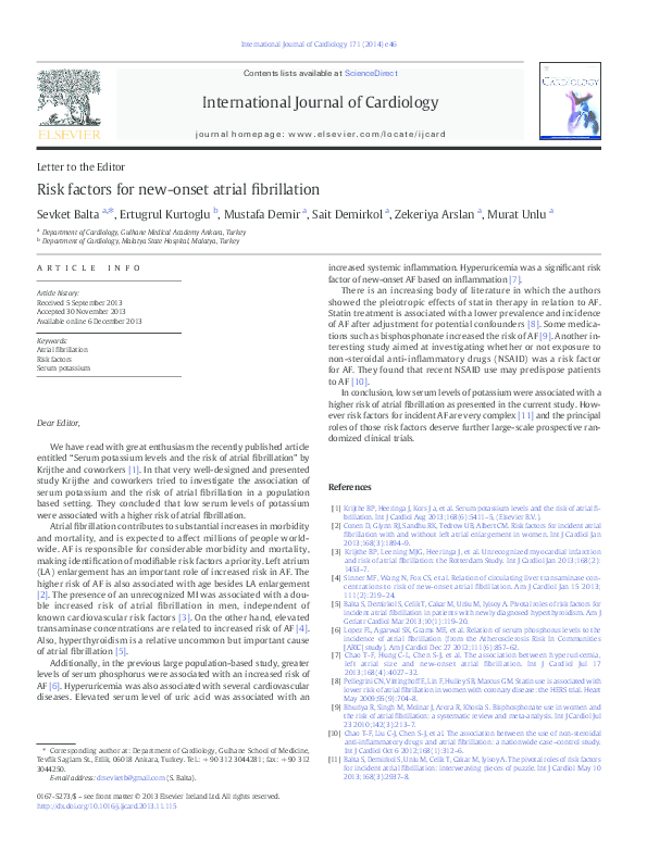 (PDF) Risk factors for new-onset atrial fibrillation