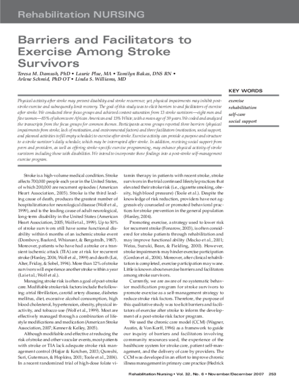 (PDF) Barriers and Facilitators to Exercise Among Stroke Survivors