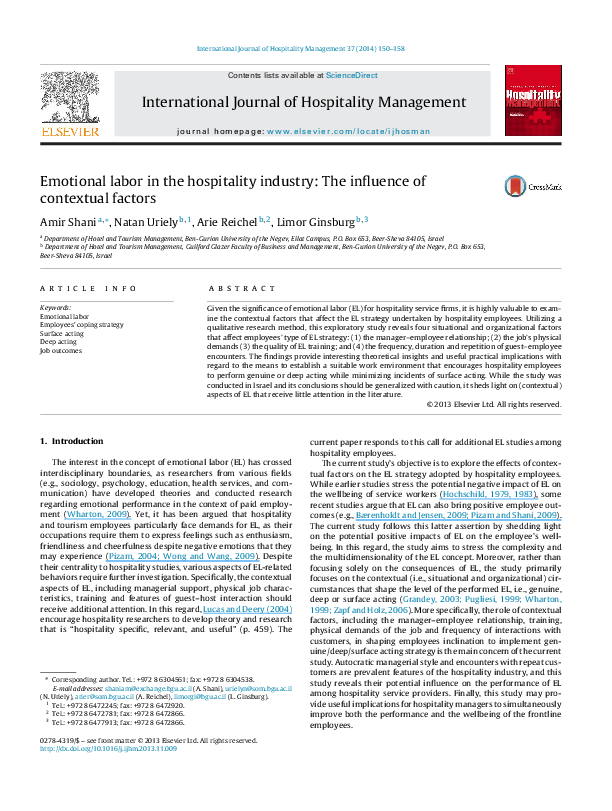 (PDF) Emotional labor in the hospitality industry: The influence of ...