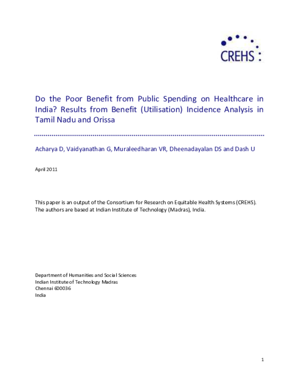 (PDF) Do the Poor Benefit from Public Spending on Healthcare in India ...