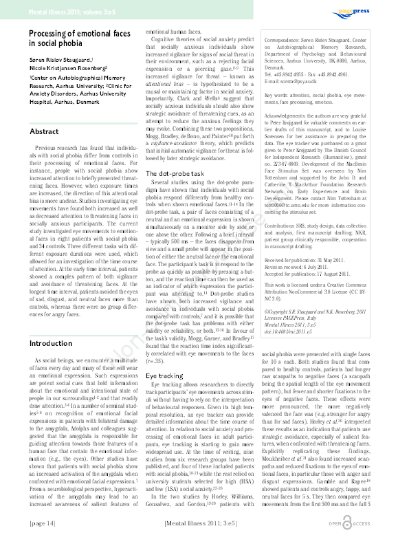(PDF) Processing of emotional faces in social phobia