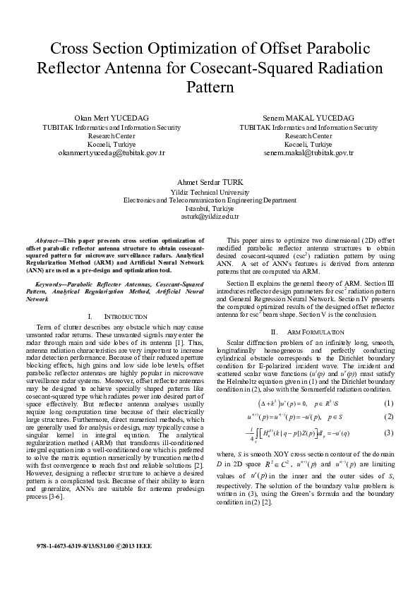 (PDF) Cross section optimization of offset parabolic reflector antenna ...