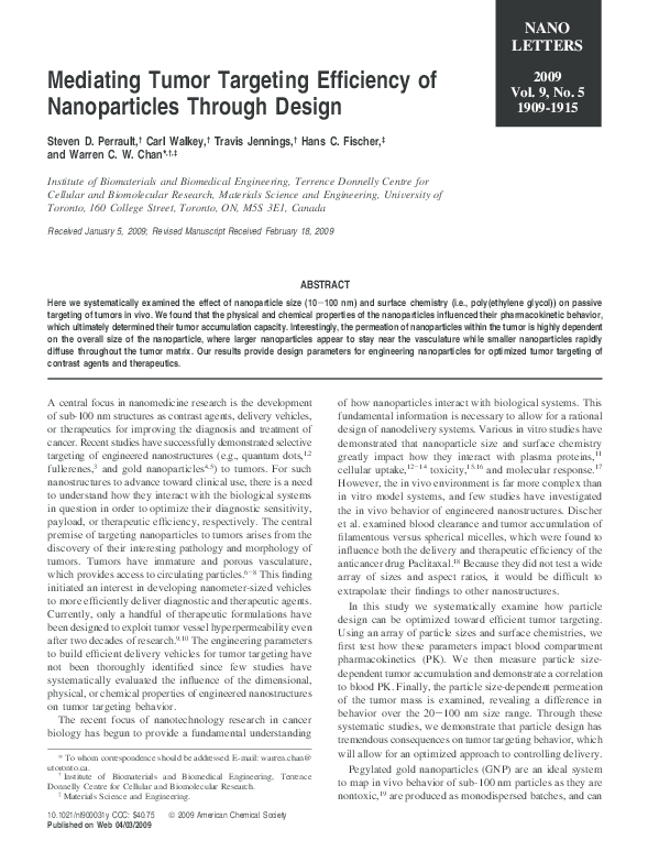 (PDF) Mediating Tumor Targeting Efficiency of Nanoparticles Through Design