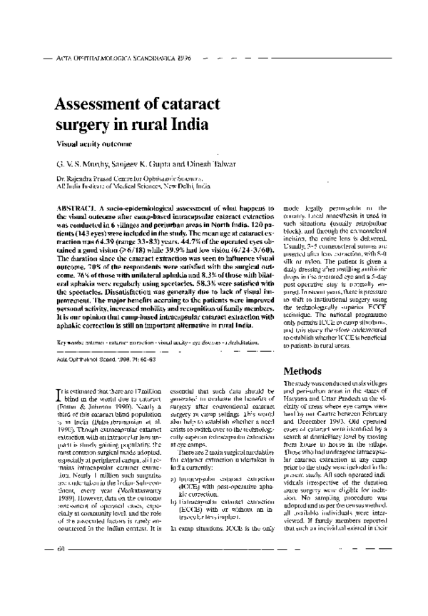 (PDF) Assessment of cataract surgery in rural India. Visual acuity outcome