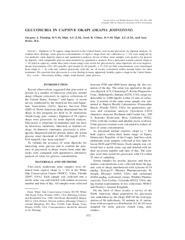 (PDF) GLUCOSURIA IN CAPTIVE OKAPI (OKAPIA JOHNSTONI)