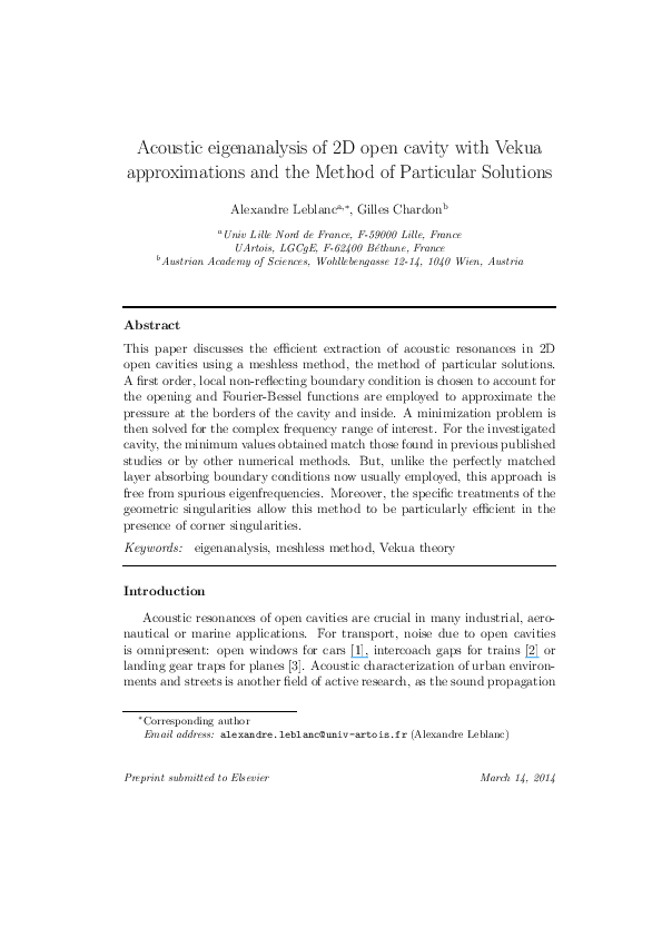 (PDF) Acoustic eigenanalysis of 2D open cavity with Vekua ...