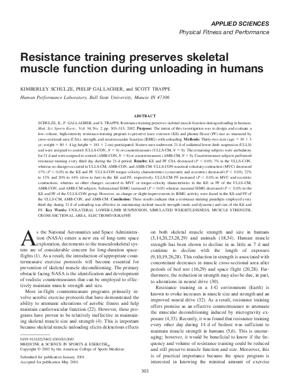 (PDF) Resistance training preserves skeletal muscle function during ...