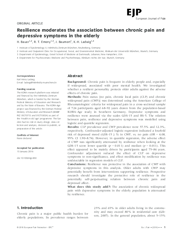 (PDF) Resilience moderates the association between chronic pain and ...
