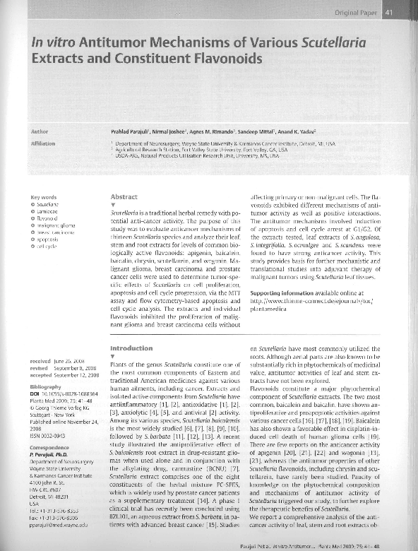 (PDF) In vitro Antitumor Mechanisms of Various Scutellaria Extracts and ...