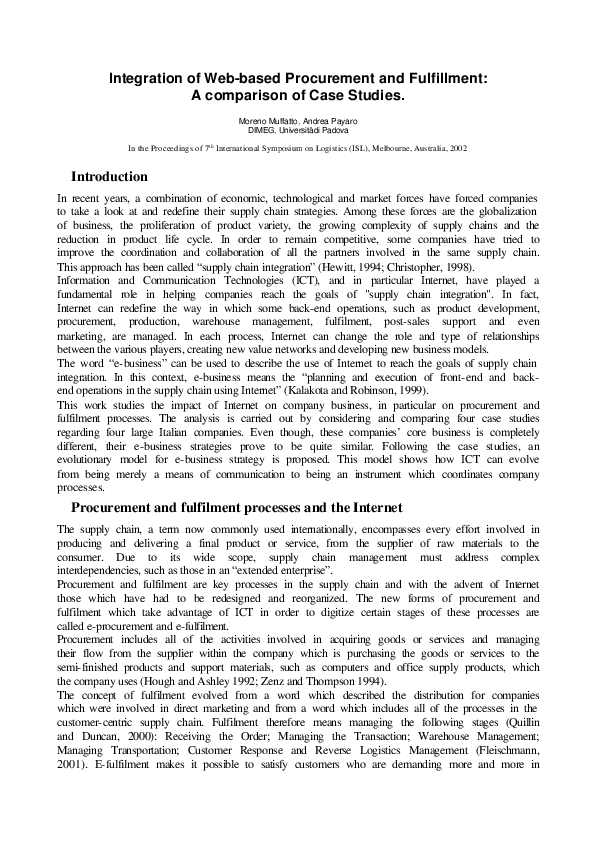 (PDF) Integration of web-based procurement and fulfillment: A ...