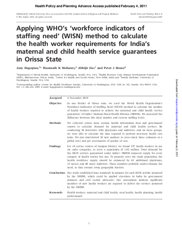 (PDF) Applying WHO's 'workforce indicators of staffing need' (WISN ...