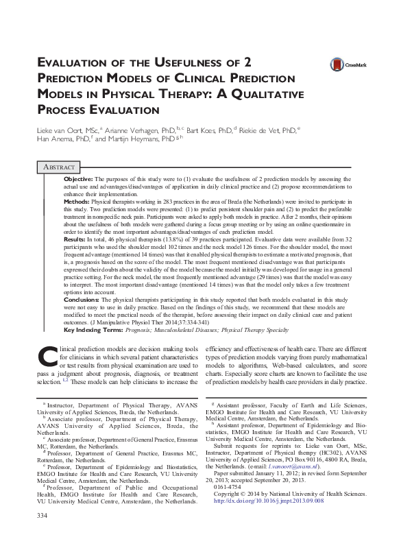 (PDF) Evaluation of the Usefulness of 2 Prediction Models of Clinical ...