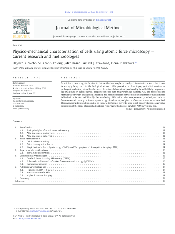 (PDF) Physico-mechanical characterisation of cells using atomic force ...