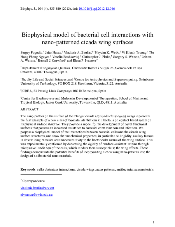 (PDF) Biophysical Model of Bacterial Cell Interactions with ...