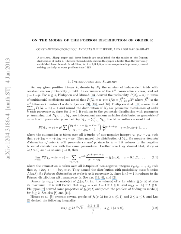 (PDF) Bounds and Modes of Poisson Distribution