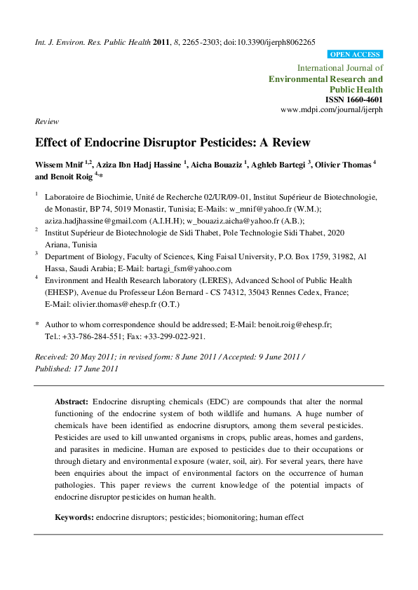 (PDF) Effect of Endocrine Disruptor Pesticides: A Review