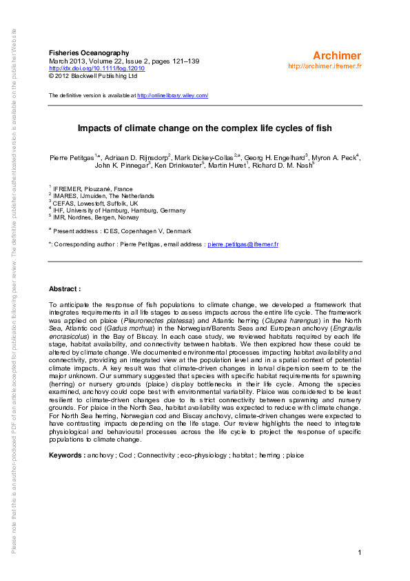 (PDF) Impacts of climate change on the complex life cycles of fish